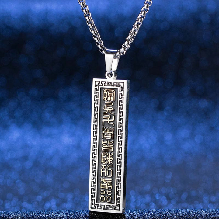 Buddha Stones Il Mantra delle Nove Parole Collana Pendente in Acciaio al Titanio Bagua Yin Yang Equilibrio - Oro Il mantra di nove parole - image 1