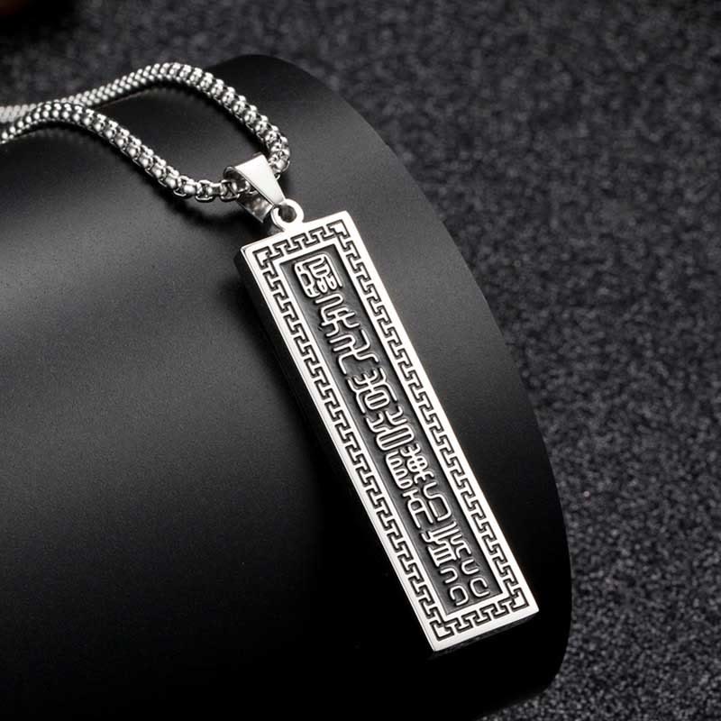 Buddha Stones Il Mantra delle Nove Parole Collana Pendente in Acciaio al Titanio Bagua Yin Yang Equilibrio - Argento Il mantra di nove parole - image 10
