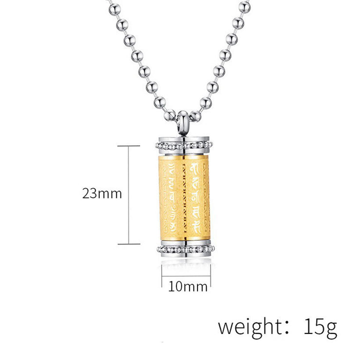 Collana con ciondolo in acciaio al titanio e Buddha Stones, ruota della preghiera, scritture, equilibrio