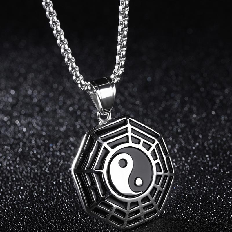 Collana pendente con motivo equilibrio in acciaio al titanio Bagua Yin Yang Buddha Stones - Bagua d'argento - image 10