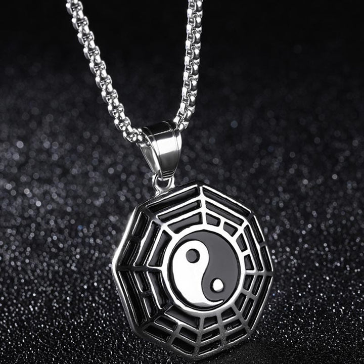 Collana pendente con motivo equilibrio in acciaio al titanio Bagua Yin Yang Buddha Stones - Bagua d'argento - image 10