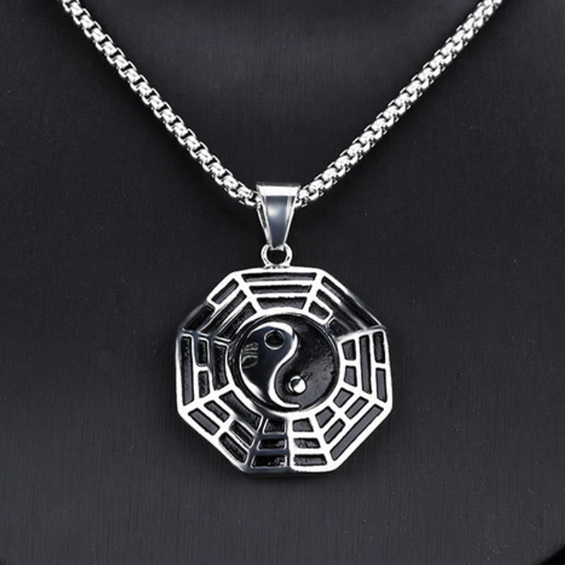 Collana pendente con motivo equilibrio in acciaio al titanio Bagua Yin Yang Buddha Stones - image 15
