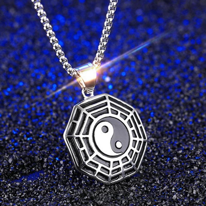Collana pendente con motivo equilibrio in acciaio al titanio Bagua Yin Yang Buddha Stones - image 11