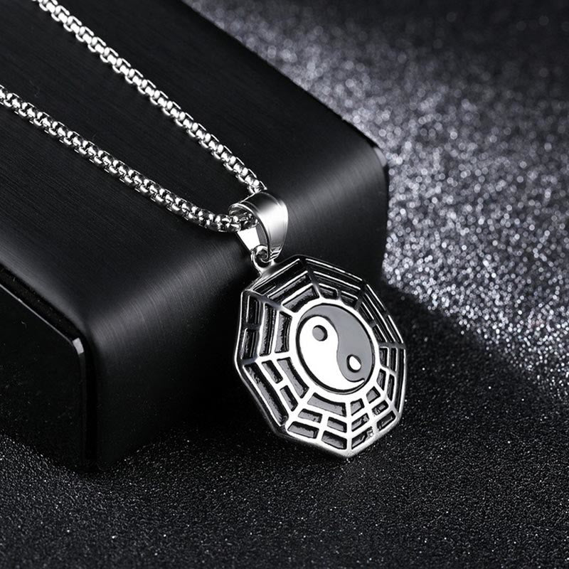 Collana pendente con motivo equilibrio in acciaio al titanio Bagua Yin Yang Buddha Stones - image 12