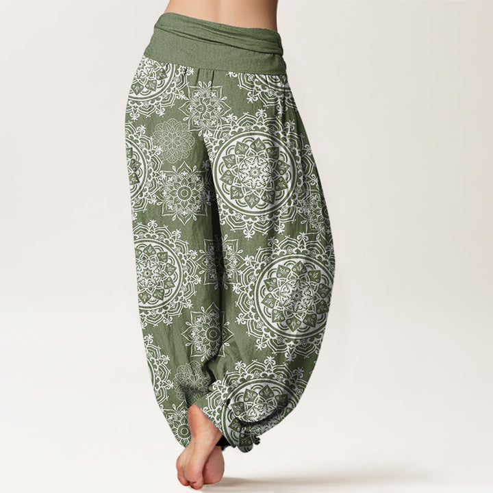 Pantaloni harem da donna con elastico in vita, in cotone, casual, con motivo mandala bianco e pietre Buddha Stones - image 2