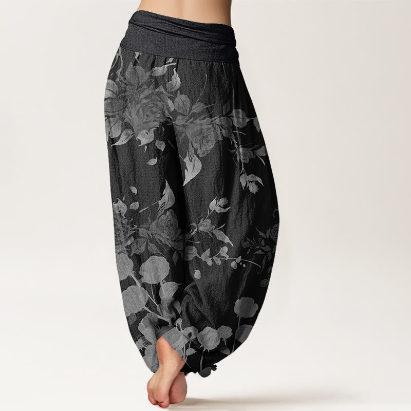 Pantaloni harem elastici in vita da donna con motivo Buddha Stones Blooming Bodding Flowers - image 2