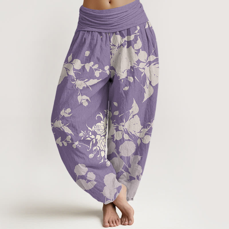 Pantaloni harem elastici in vita da donna con motivo Buddha Stones Blooming Bodding Flowers - Prugna - US22, UK/AU26, EU54 (6XL) - image 8