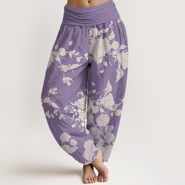 Pantaloni harem elastici in vita da donna con motivo Buddha Stones Blooming Bodding Flowers - Prugna - US22, UK/AU26, EU54 (6XL) - image 8