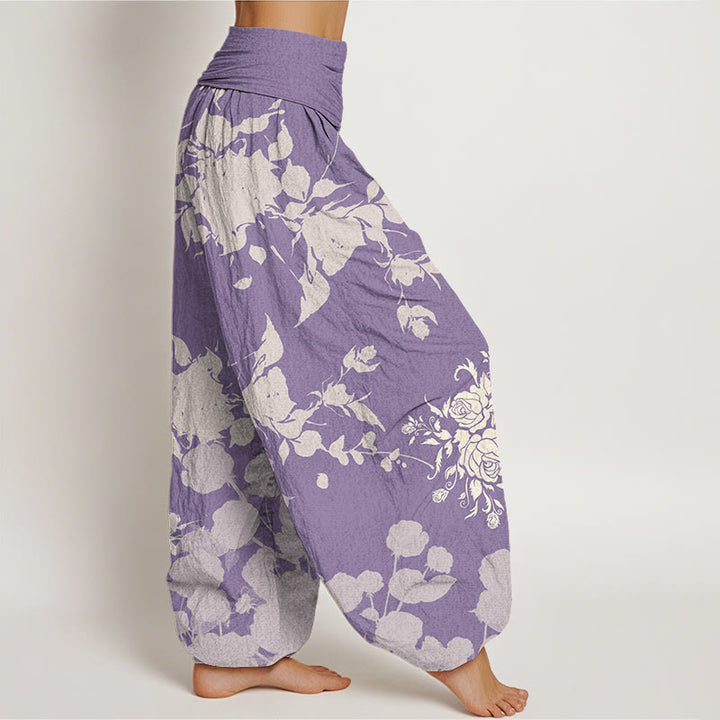 Pantaloni harem elastici in vita da donna con motivo Buddha Stones Blooming Bodding Flowers - image 9