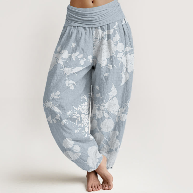 Pantaloni harem elastici in vita da donna con motivo Buddha Stones Blooming Bodding Flowers - Azzurro cielo chiaro - US22, UK/AU26, EU54 (6XL) - image 5