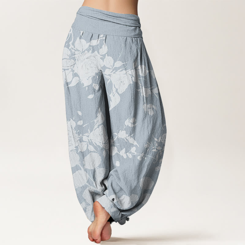 Pantaloni harem elastici in vita da donna con motivo Buddha Stones Blooming Bodding Flowers - image 7