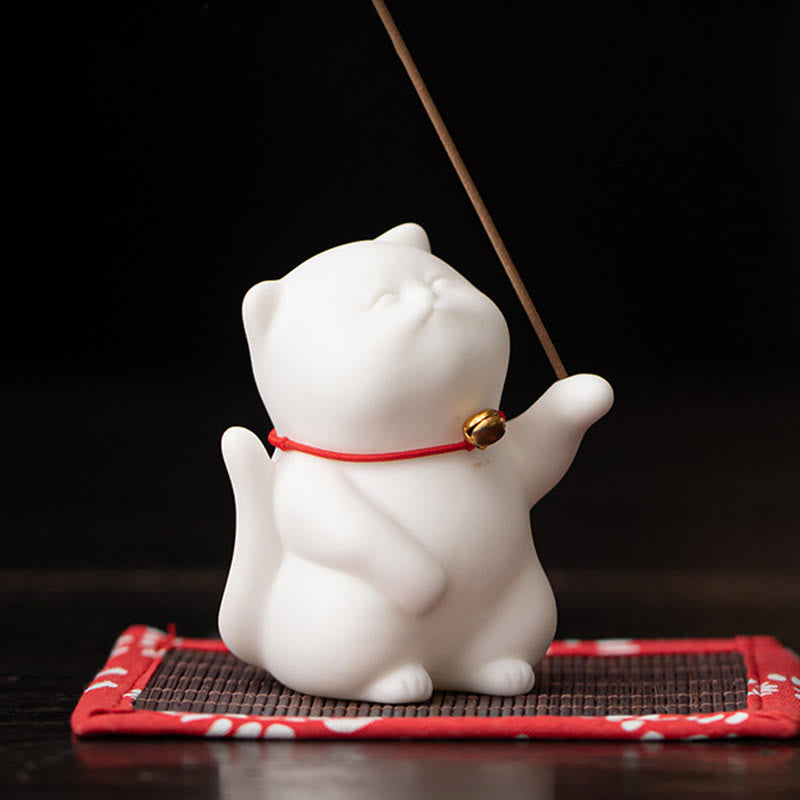 Buddha Stones Campana di gatto Tappetino di bambù Bruciatore di incenso in ceramica curativo Decorazione da scrivania - image 7