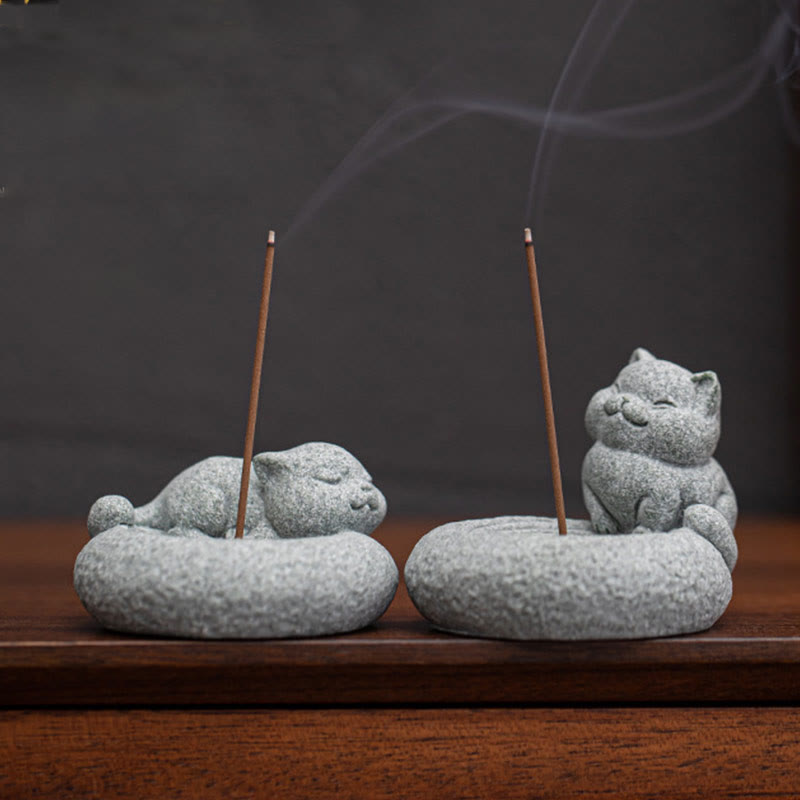 Buddha Stones Carino Gatto Pigro in Piedi Bruciatore di Incenso Guarigione Decorazione da Scrivania - image 2
