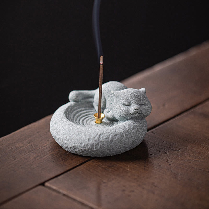 Buddha Stones Carino Gatto Pigro in Piedi Bruciatore di Incenso Guarigione Decorazione da Scrivania - image 22