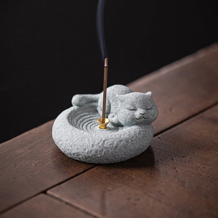 Buddha Stones Carino Gatto Pigro in Piedi Bruciatore di Incenso Guarigione Decorazione da Scrivania - image 22