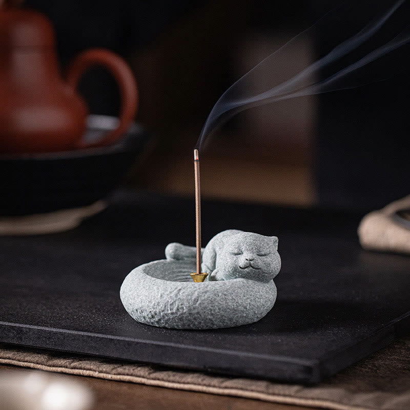 Buddha Stones Carino Gatto Pigro in Piedi Bruciatore di Incenso Guarigione Decorazione da Scrivania - image 15