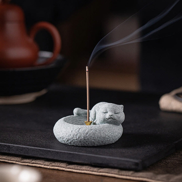 Buddha Stones Carino Gatto Pigro in Piedi Bruciatore di Incenso Guarigione Decorazione da Scrivania - image 15