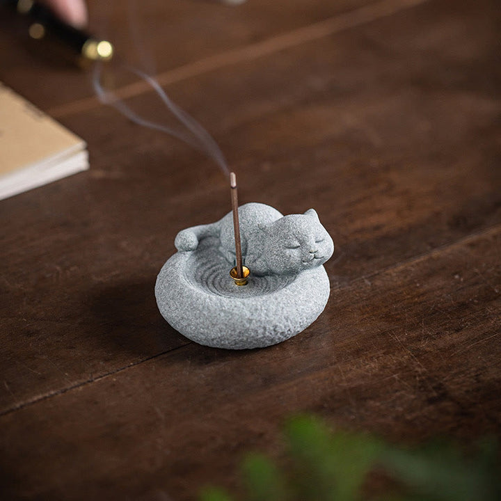 Buddha Stones Carino Gatto Pigro in Piedi Bruciatore di Incenso Guarigione Decorazione da Scrivania - image 18