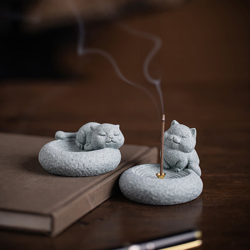 Buddha Stones Carino Gatto Pigro in Piedi Bruciatore di Incenso Guarigione Decorazione da Scrivania - Gatto in piedi 7,6*6,5*5,3 cm - image 1