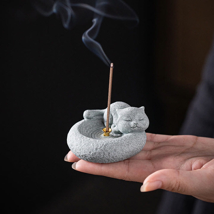 Buddha Stones Carino Gatto Pigro in Piedi Bruciatore di Incenso Guarigione Decorazione da Scrivania - image 14