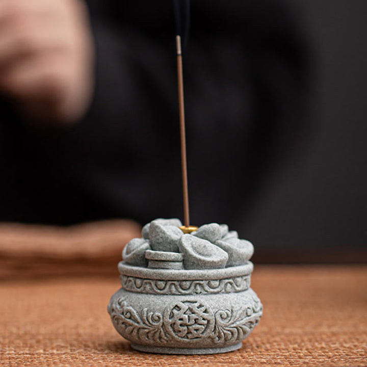 Buddha Stones Carattere cinese Fu Lingotti Bruciatore di incenso curativo Decorazione da scrivania