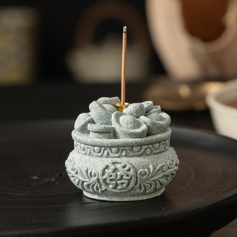Buddha Stones Carattere cinese Fu Lingotti Bruciatore di incenso curativo Decorazione da scrivania