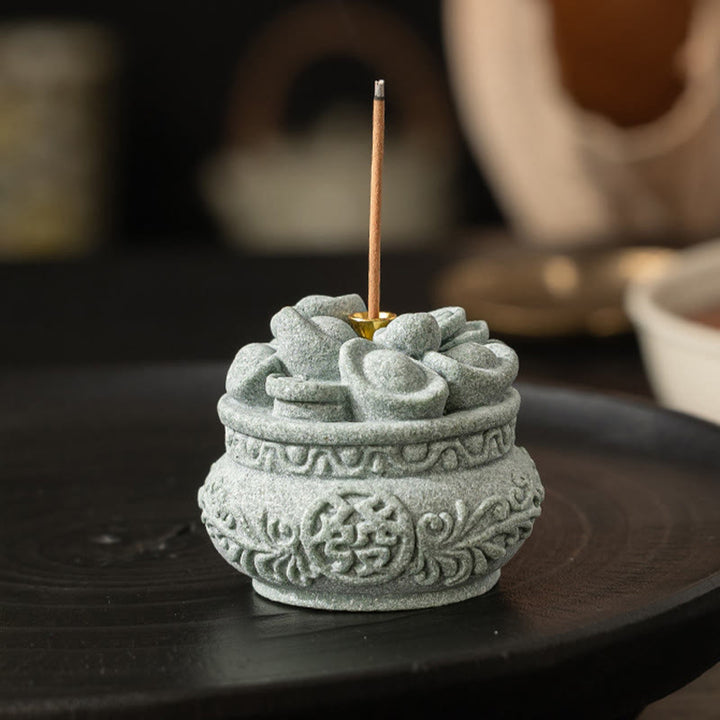 Buddha Stones Carattere cinese Fu Lingotti Bruciatore di incenso curativo Decorazione da scrivania
