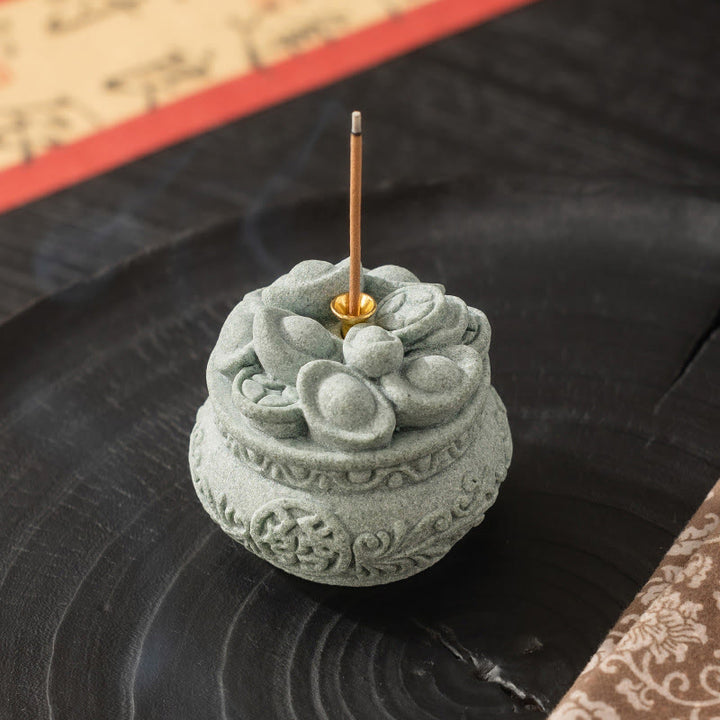 Buddha Stones Carattere cinese Fu Lingotti Bruciatore di incenso curativo Decorazione da scrivania