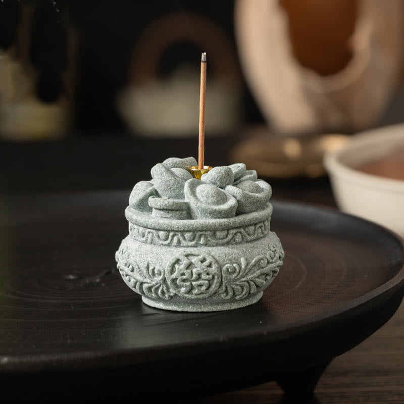 Buddha Stones Carattere cinese Fu Lingotti Bruciatore di incenso curativo Decorazione da scrivania