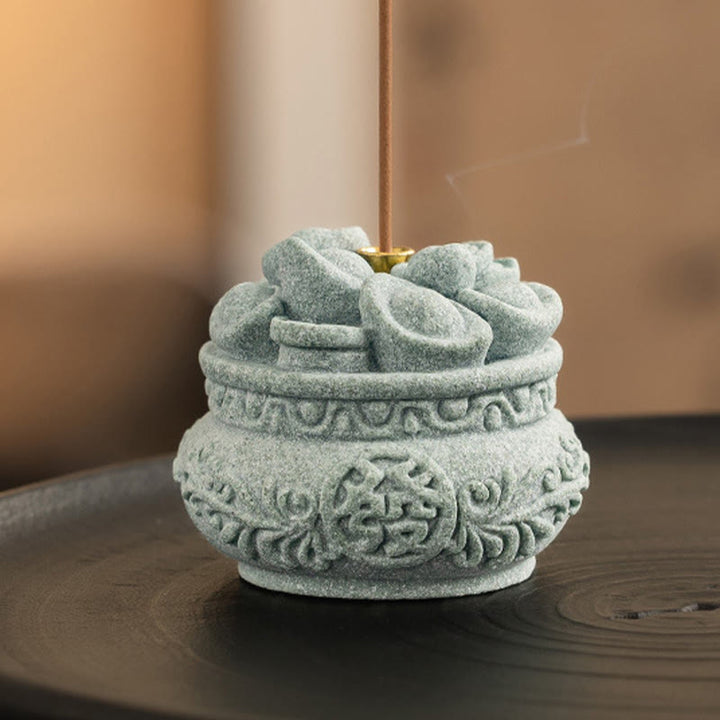 Buddha Stones Carattere cinese Fu Lingotti Bruciatore di incenso curativo Decorazione da scrivania