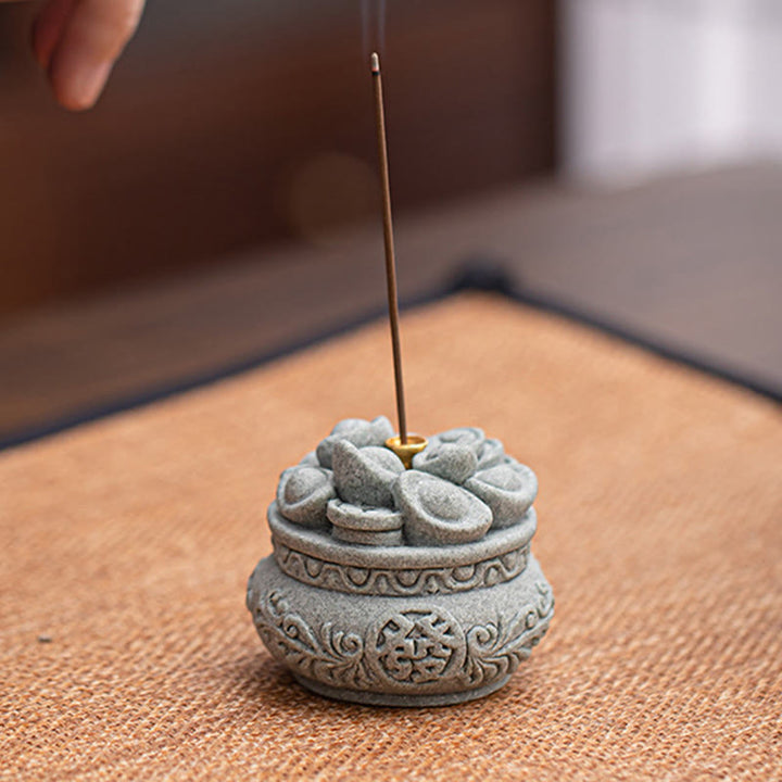 Buddha Stones Carattere cinese Fu Lingotti Bruciatore di incenso curativo Decorazione da scrivania
