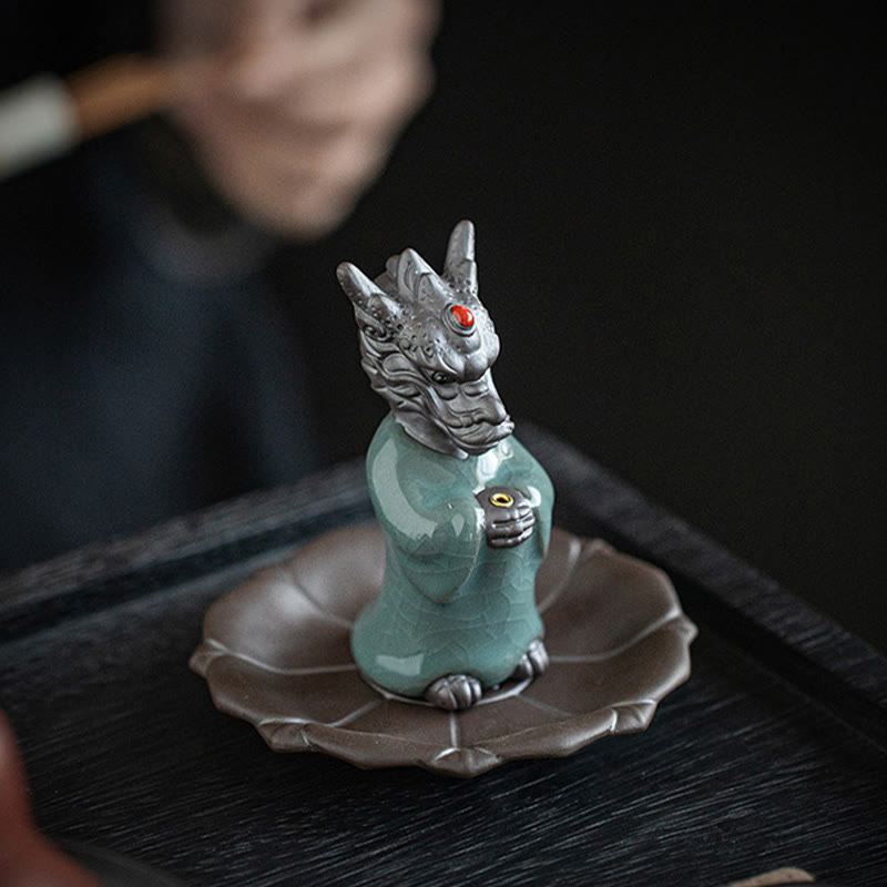 Buddha Stones Prega Drago Re Loto Base Fu Carattere Ceramica Guarigione Bruciatore di Incenso Decorazione da Scrivania