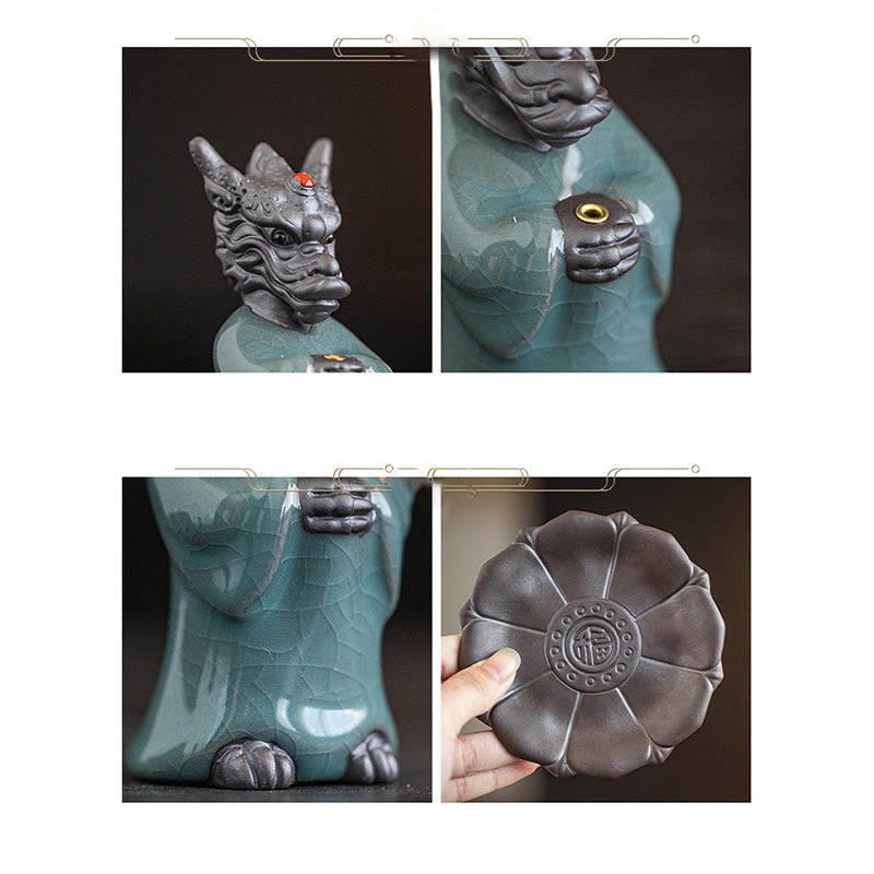 Buddha Stones Prega Drago Re Loto Base Fu Carattere Ceramica Guarigione Bruciatore di Incenso Decorazione da Scrivania
