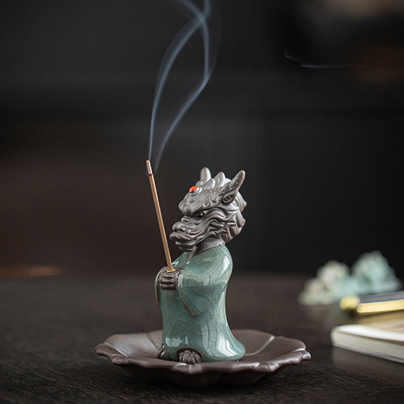Buddha Stones Prega Drago Re Loto Base Fu Carattere Ceramica Guarigione Bruciatore di Incenso Decorazione da Scrivania