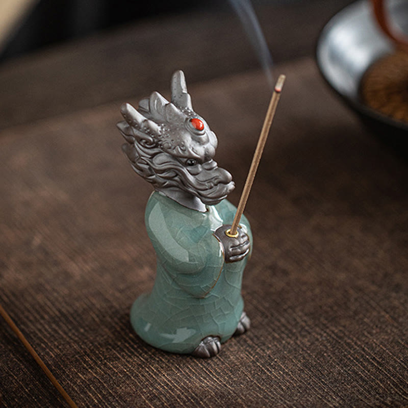 Buddha Stones Prega Drago Re Loto Base Fu Carattere Ceramica Guarigione Bruciatore di Incenso Decorazione da Scrivania