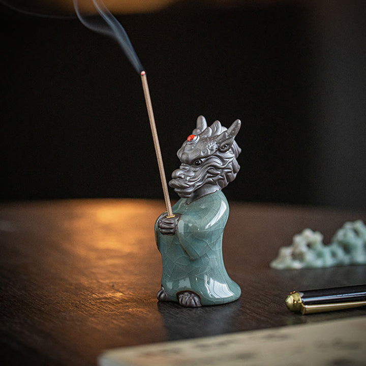 Buddha Stones Prega Drago Re Loto Base Fu Carattere Ceramica Guarigione Bruciatore di Incenso Decorazione da Scrivania