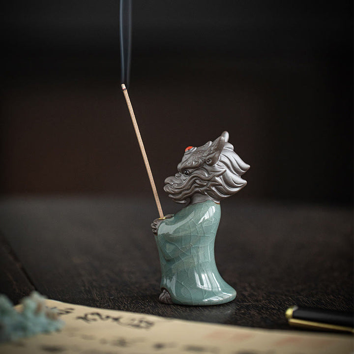 Buddha Stones Prega Drago Re Loto Base Fu Carattere Ceramica Guarigione Bruciatore di Incenso Decorazione da Scrivania