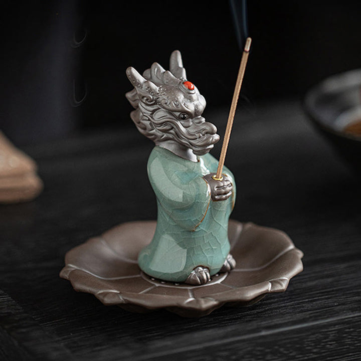 Buddha Stones Prega Drago Re Loto Base Fu Carattere Ceramica Guarigione Bruciatore di Incenso Decorazione da Scrivania