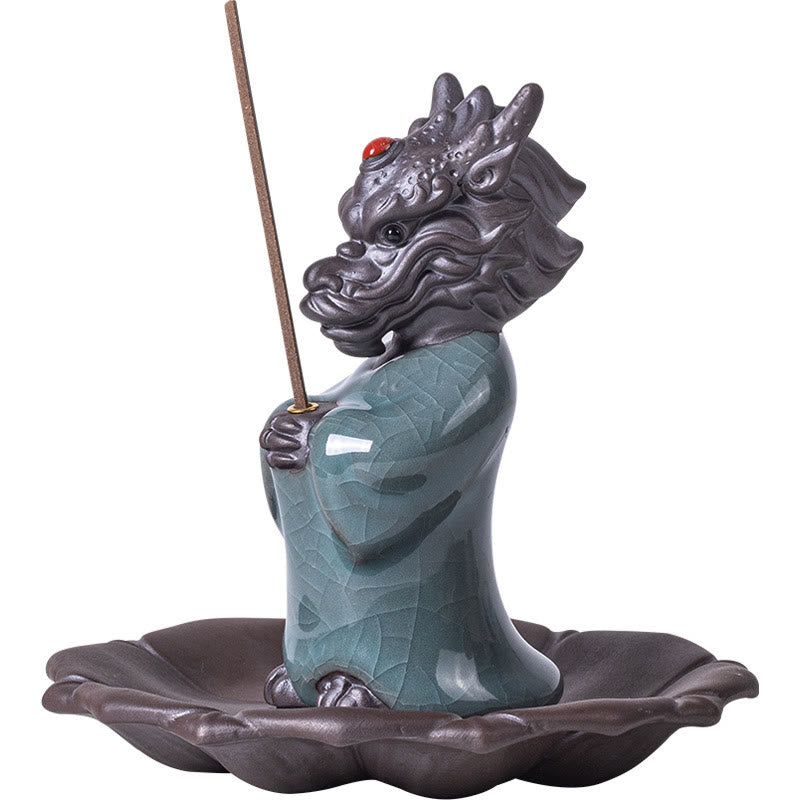 Buddha Stones Prega Drago Re Loto Base Fu Carattere Ceramica Guarigione Bruciatore di Incenso Decorazione da Scrivania