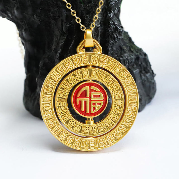 Buddha Stones Hetian Jade Cento Benedizioni Fu Carattere Fortuna Collana Pendente Girevole