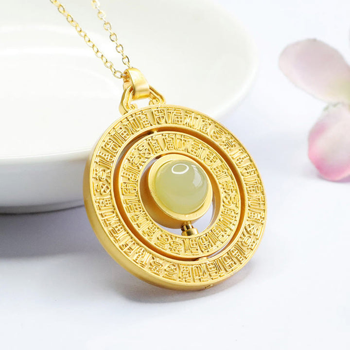 Buddha Stones Hetian Jade Cento Benedizioni Fu Carattere Fortuna Collana Pendente Girevole