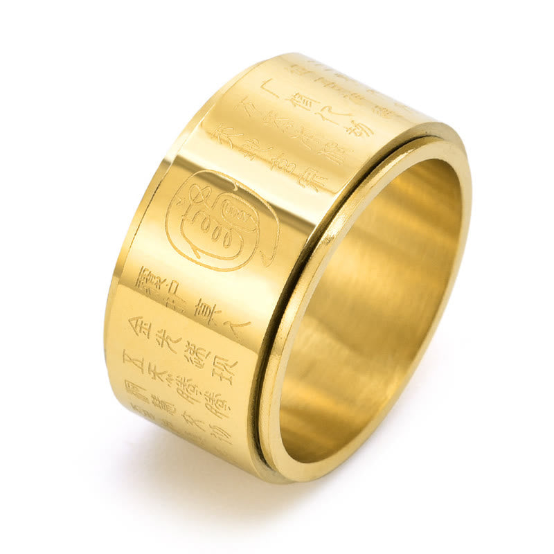 Anello di equilibrio girevole con superficie liscia in acciaio al titanio Buddha Stones, luce dorata tibetana, Mantra