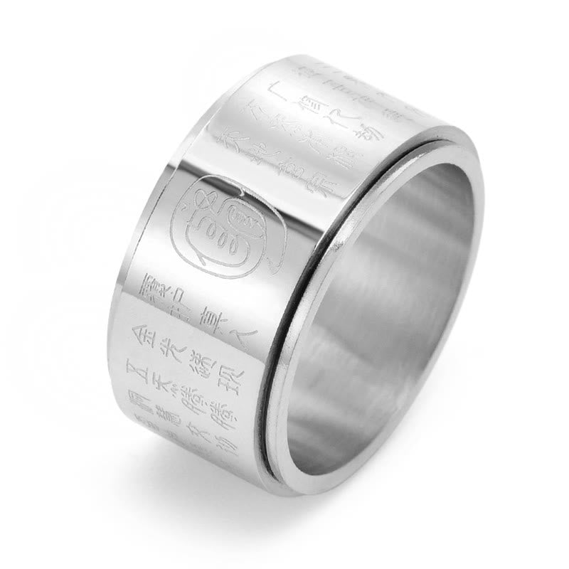Anello di equilibrio girevole con superficie liscia in acciaio al titanio Buddha Stones, luce dorata tibetana, Mantra
