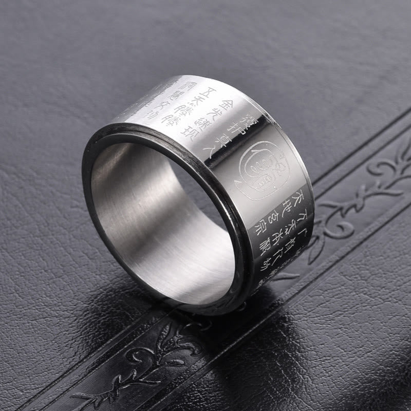 Anello di equilibrio girevole con superficie liscia in acciaio al titanio Buddha Stones, luce dorata tibetana, Mantra