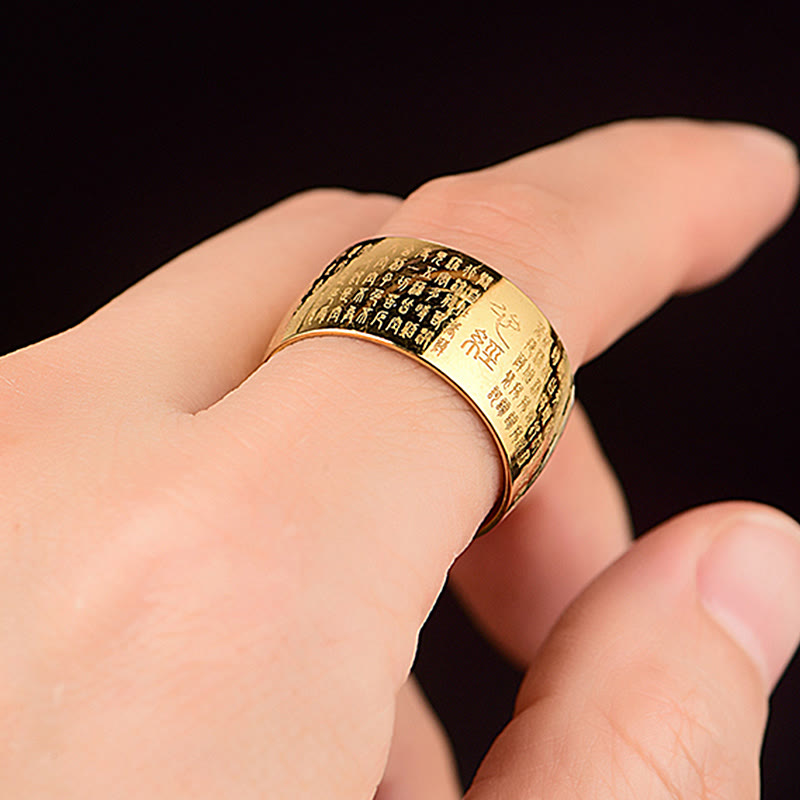 Anello di equilibrio in acciaio al titanio con sigillo tibetano del cuore Buddha Stones