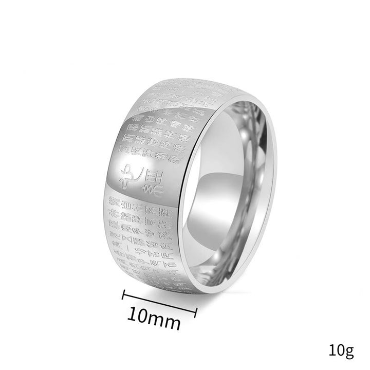 Anello di equilibrio in acciaio al titanio con sigillo tibetano del cuore Buddha Stones