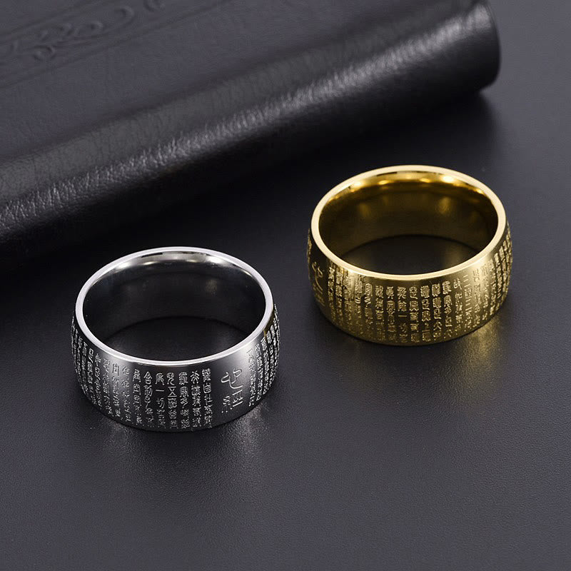 Anello di equilibrio in acciaio al titanio con sigillo tibetano del cuore Buddha Stones