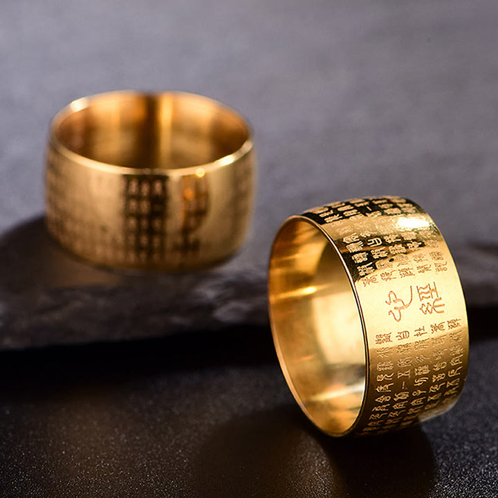 Anello di equilibrio in acciaio al titanio con sigillo tibetano del cuore Buddha Stones
