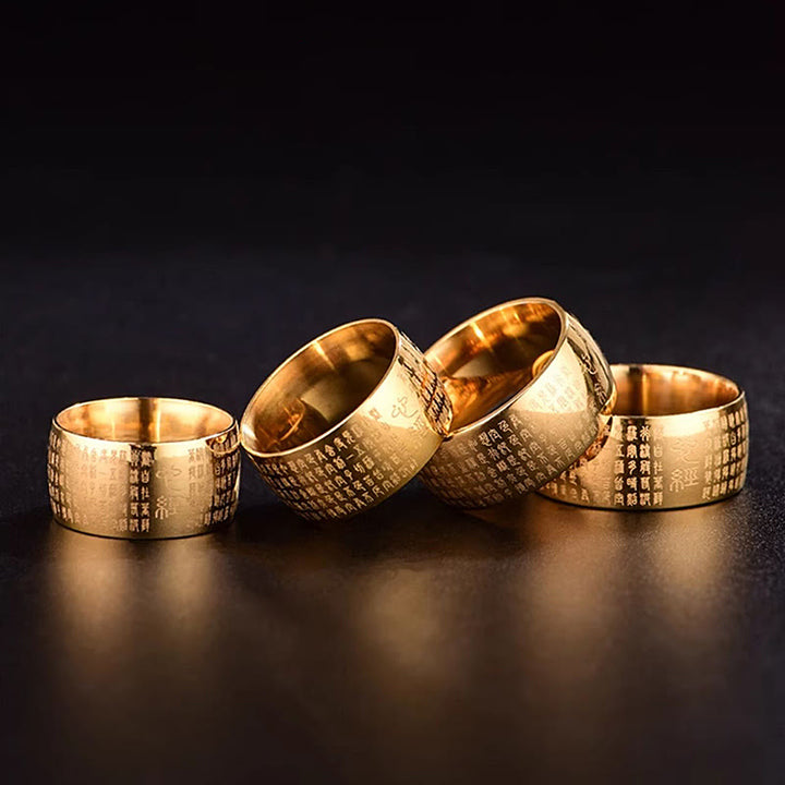 Anello di equilibrio in acciaio al titanio con sigillo tibetano del cuore Buddha Stones