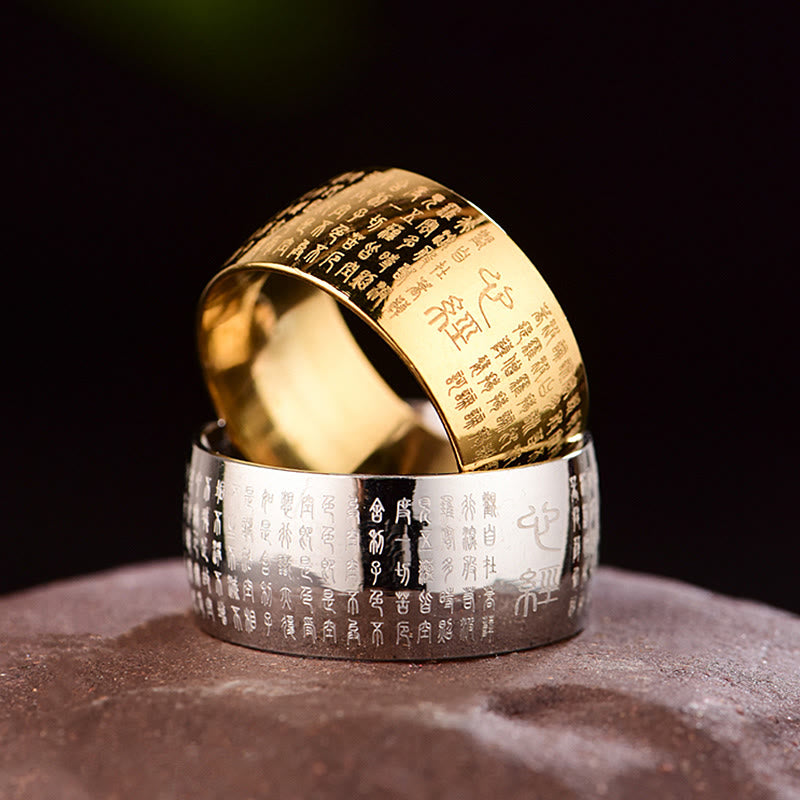 Anello di equilibrio in acciaio al titanio con sigillo tibetano del cuore Buddha Stones
